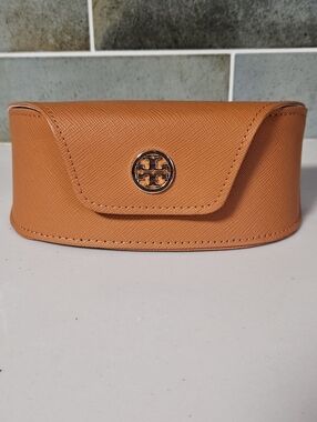 Tory Burch Orange Leather Eyewear Case with Logo Medallion